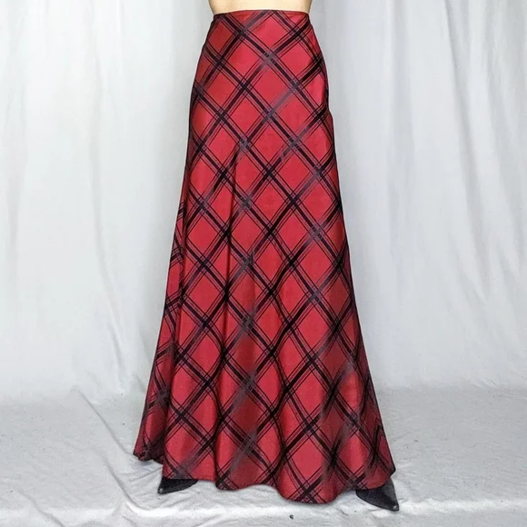 Blood red bias plaid formal maxi skirt - Picture 8 of 8